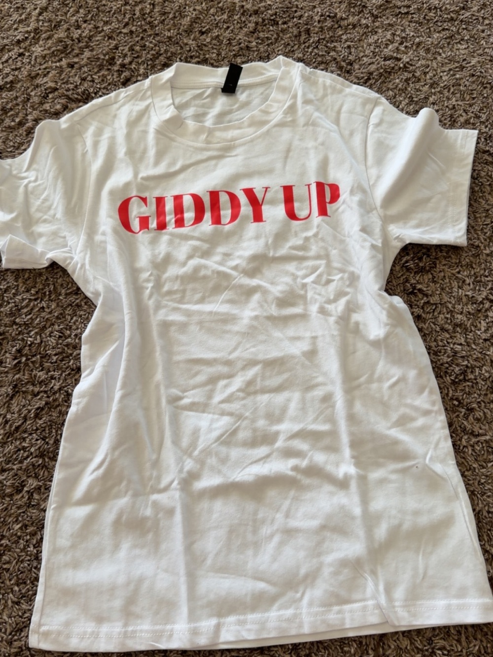 Giddy Up White Graphic Tee with Red Lettering